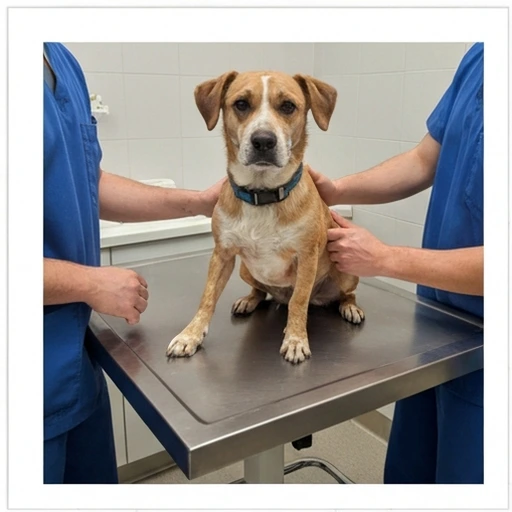 Dog receiving a health checkup