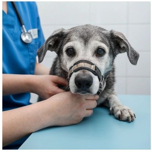Dog undergoing a health evaluation