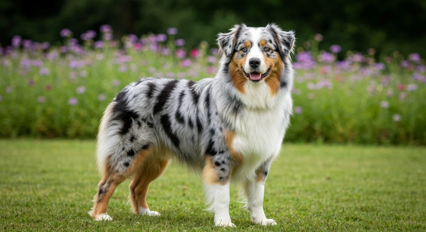 Beautiful Australian Shepherd dog showing classic blue merle coat pattern outdoors