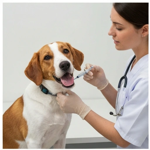 Dog at a routine health assessment